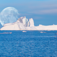 Glacier with full moon