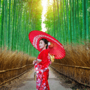 A woman in the Arashiyama Bamboo Grove