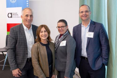 Kim with panelists from the 15-year impact celebration of Cornell Atkinson on April 10, 2025. From left to right: Tony Bedard, Eve Saltman '86, Kim Wagner '85 and Andreas Mustad '94.