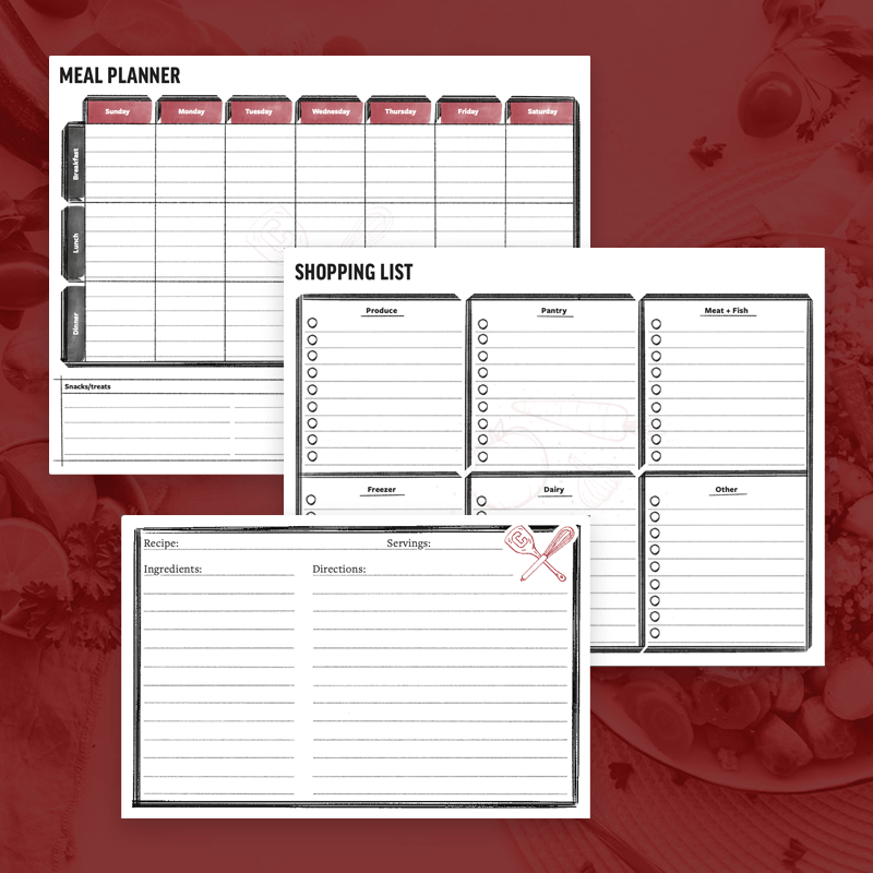 preview of meal planner printables