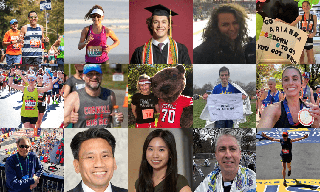 collage of Cornellians running in the 2025 TCS NYC Marathon