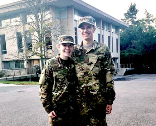 Army ROTC cadets Megan and Tyler Unrath at Cornell in fall 2020