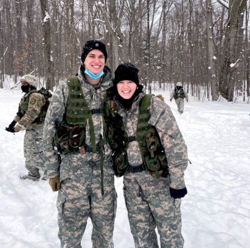 Tyler and Megan enjoy winter 2021 ROTC field training in Mt. Pleasant, New York.