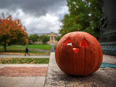 Carved pumpkin on Cornell campus