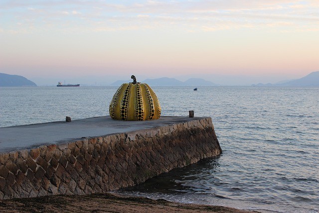 Yayoi Kusama sculpture, Naoshima, Japan