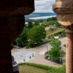 Ho Plaza and Cayuga Lake from Barnes Hall tower.