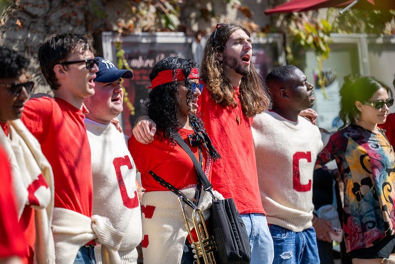 Big Red Band members signing the alma mater.