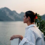 woman gazing at waterscape