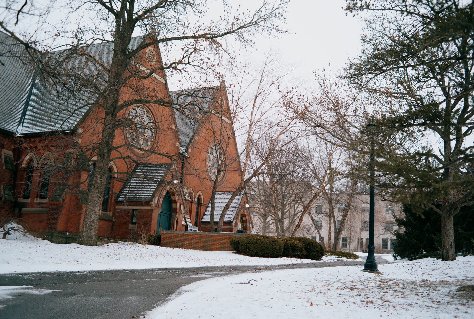 A serene walkway past Sage Chapel