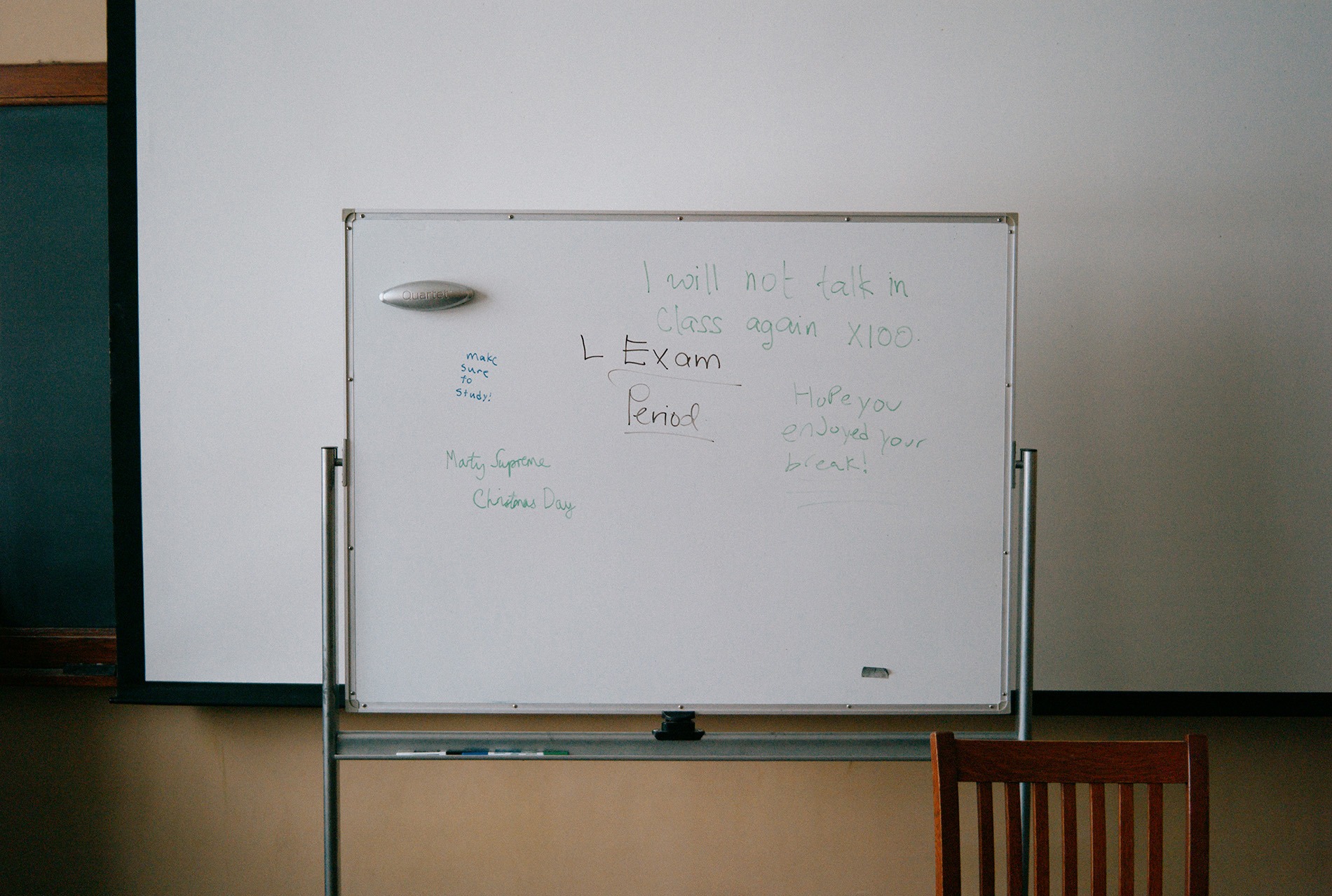 Leftover whiteboard notes are a memory from last semester.