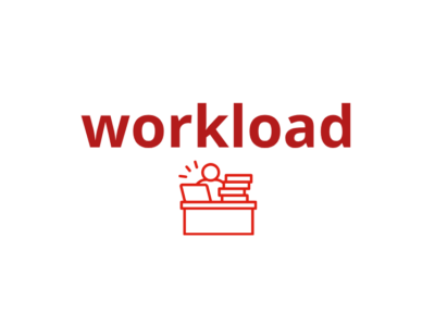 Text "workload" with graphic of person sitting at desk