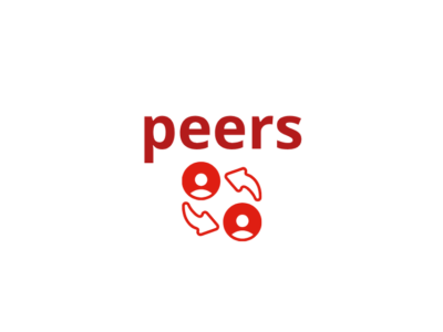 Text "peers" with graphic of people connected with arrows