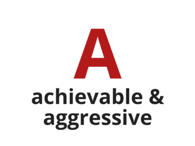 Letter A with text "achievable and aggressive"