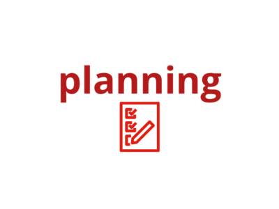 Text "planning" with graphic of a checklist
