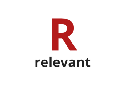 Letter R with text "relevant"