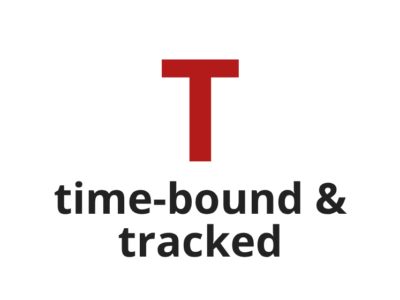 Letter T with text "time-bound and tracked"