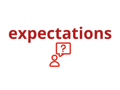 Text "expectations" with graphic of person with speech bubble