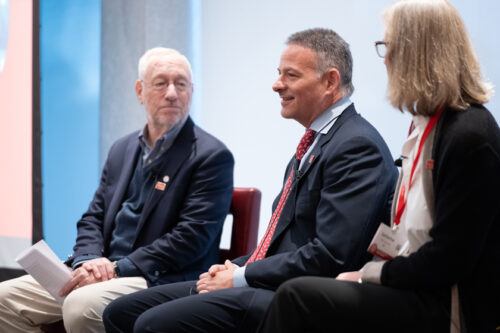David speaking at the Trustee-Council Annual Meeting 2025 about the Engaged Cornell initiative with President Michael I. Kotlikoff and Vice Provost for Engagement and Land-Grant Affairs Katherine McComas