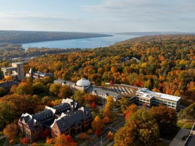 Aerial shot of campus in October