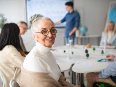 Smiling woman in classroom