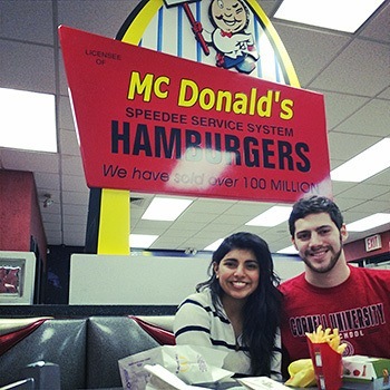 Two Cornellians at McDonalds restaurant