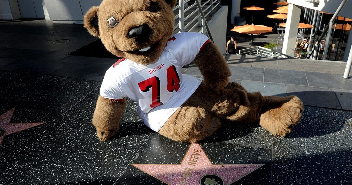 Strolling down the Hollywood Walk of Fame along Hollywood Boulevard, Touchdown pauses to pay homage to the late Christopher Reeve ’74, who played Superman.